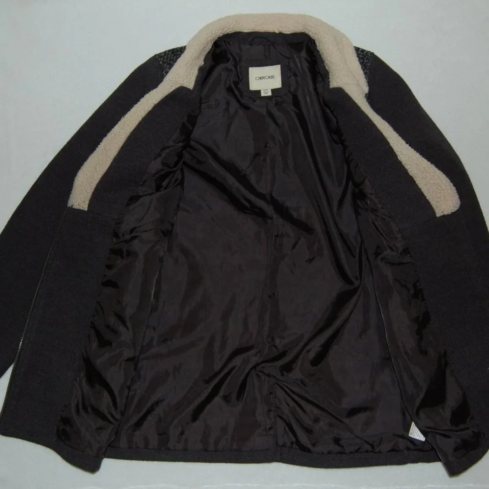 Cherokee Girls L (Bust:34"), Winter Coat with Off Center Zip Closure, Dark Gray - Picture 9 of 12